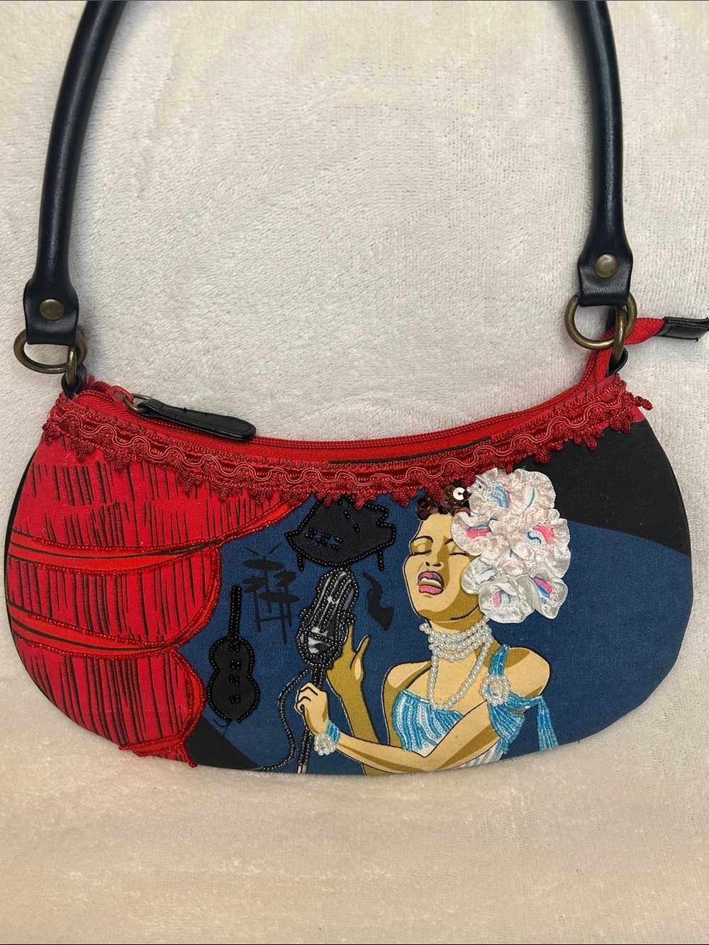 Jazz Singer Musician Retro Hobo Handbag Purse Bag Red Blue
